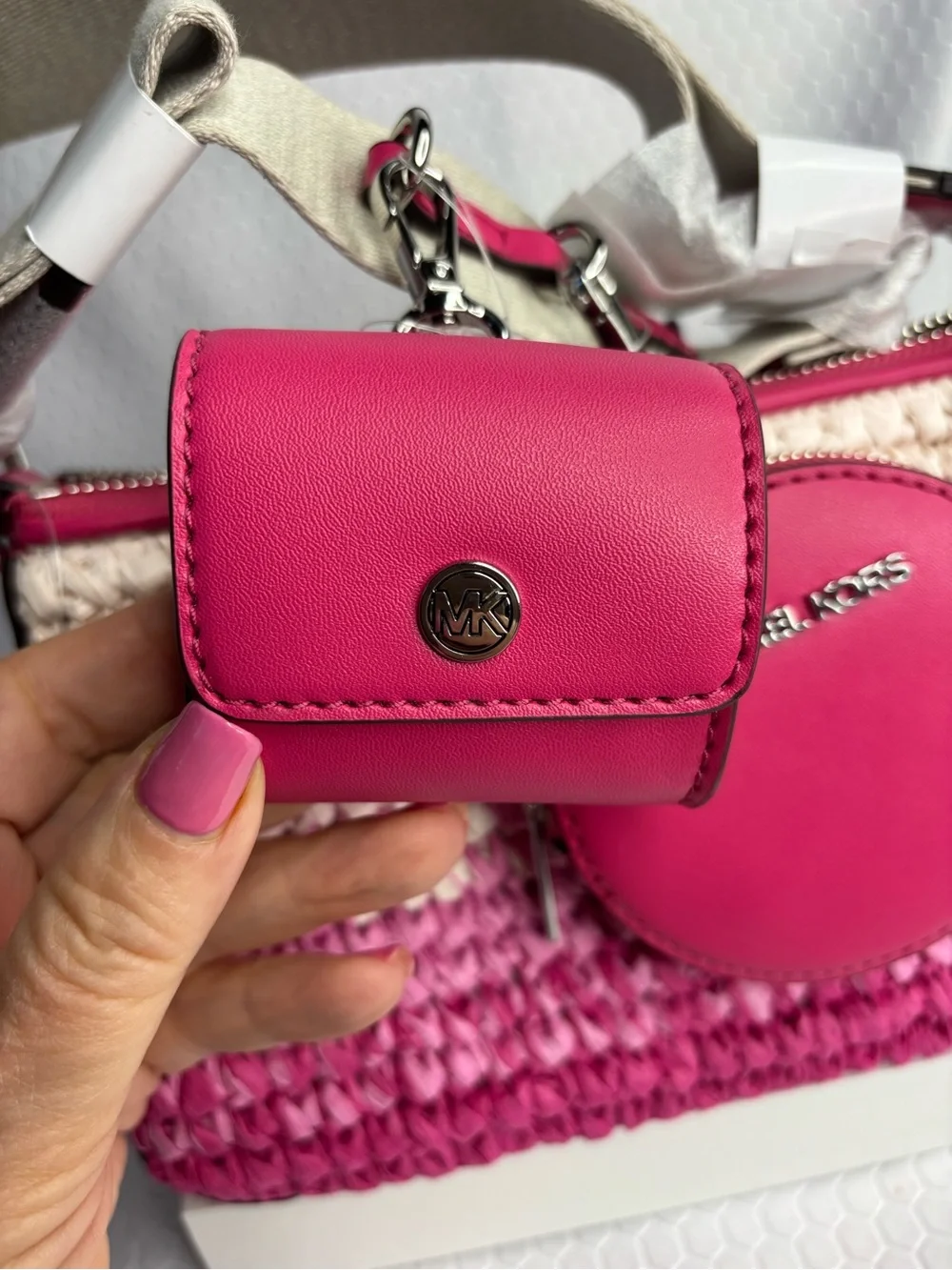 Michael Kors Pink Ombre Woven Crossbody Bag with Pink Leather Accents NWT - Picture 4 of 11